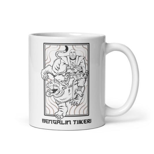 Bengalin tiikeri muki, jossa on taidokas kuva tiikeristä ja hahmosta designissa