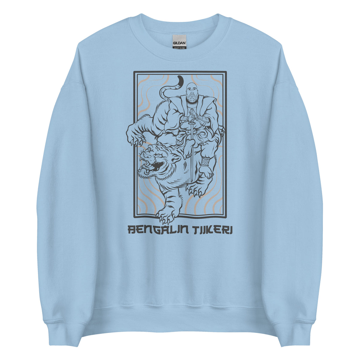 Meemirottan harmaa collegepaita sisältää grafiikan soturista ratsastamassa tiikeriin tyyliteltyjä taustaviivoja vasten. Suunnittelussa on alla teksti "Bengalin Tiikeri", mikä tekee siitä täydellisen niille, jotka nauttivat hauskasta payatista, jossa on sekoitus huumoria ja seikkailua.