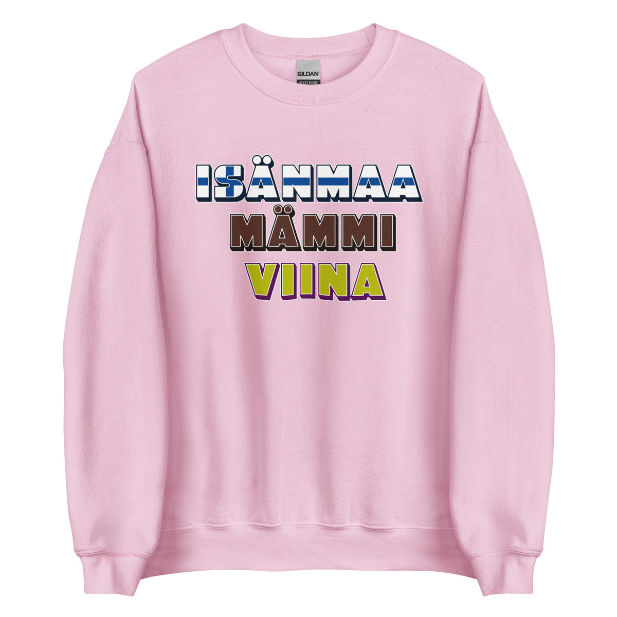 Hauska collegepaita suomalaisille vaaleanpunaisella värillä ja humoristisella tekstillä