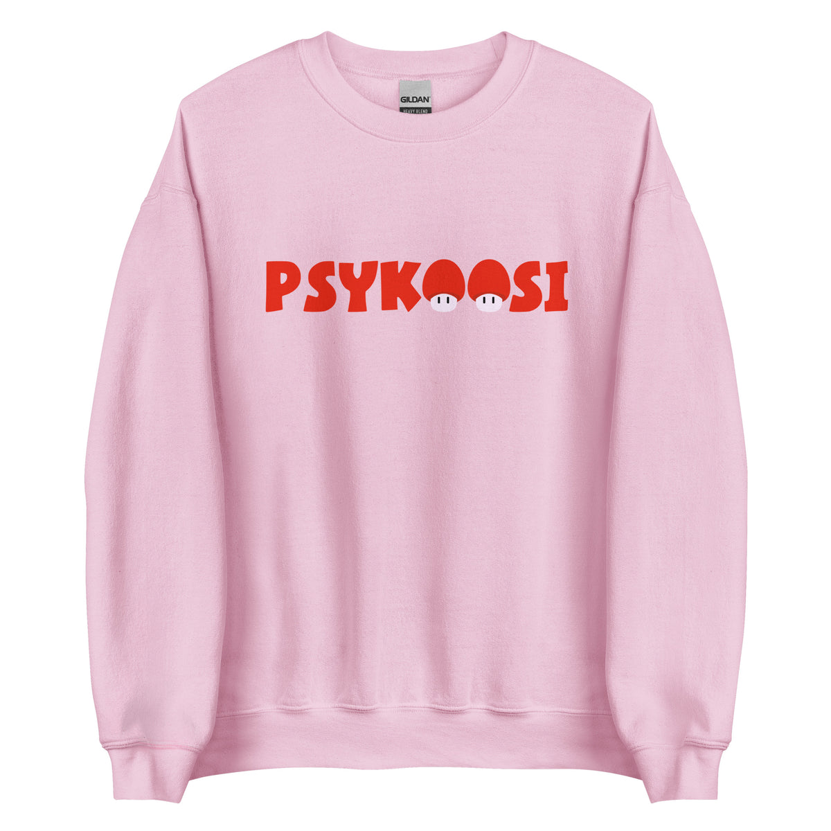 Meemirotta Psykoosi Collegen collegepaita on musta pyöreä kaula, jossa on rohkeasti painettu sana "PSYKOOSI" rinnassa, ja kirjain "O" on luovasti suunniteltu muistuttamaan sieni-ikoneita. Tämä hauska paita sopii täydellisesti niille, jotka haluavat erottua joukosta ainutlaatuisilla ja hauskoilla malleilla vaatekaappissaan.