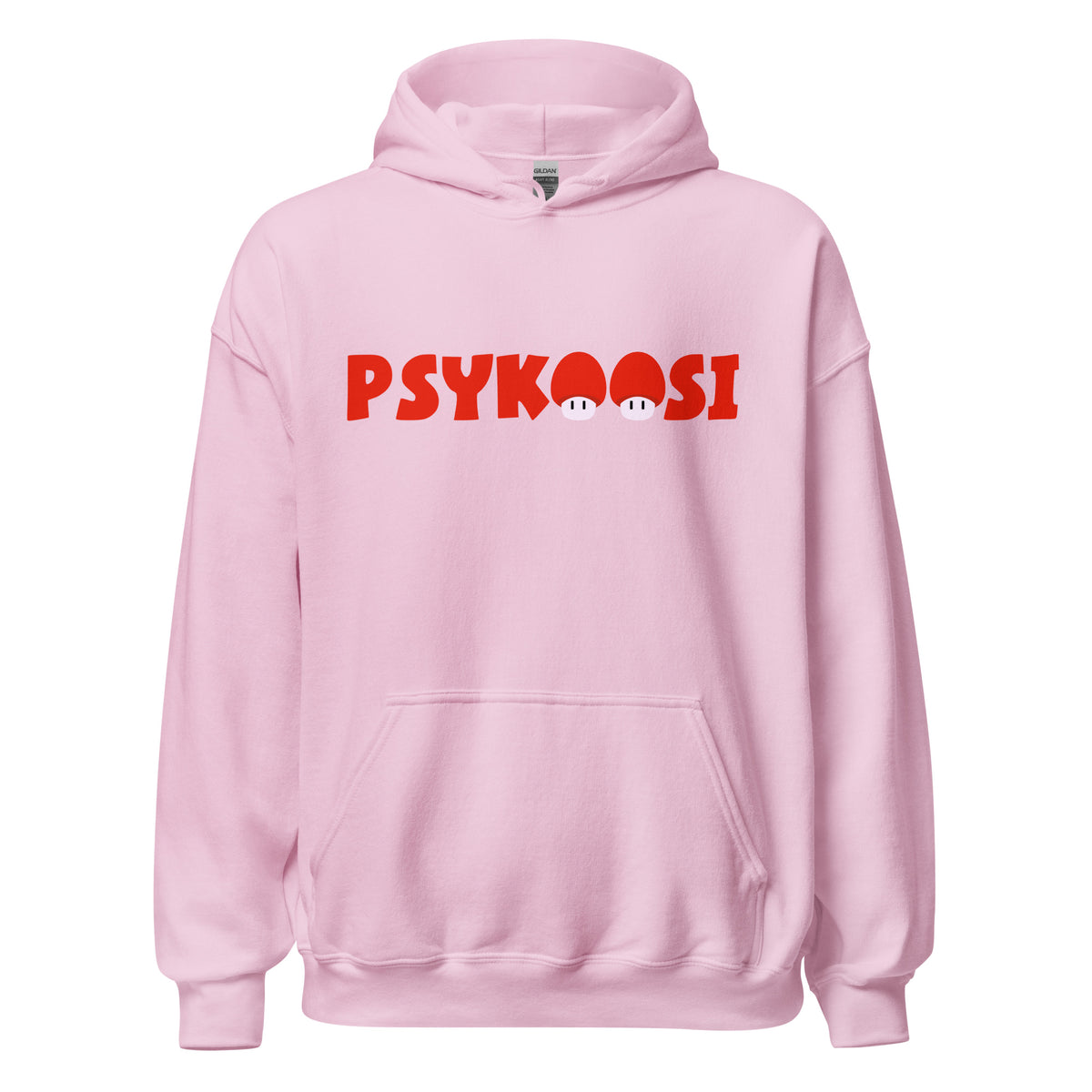 Punaruskea Psykoosi Huppari Meemirottasta, jossa "PSYKOOSI" lihavoituin, punaisin kirjaimin rinnassa, ja silmiä muistuttavat pyöreät kuviot, jotka tuovat ainutlaatuisen tyylin tähän hauskaan maksuun. Siinä on etutasku ja kiristysnyörillä varustettu huppu, joten se on ihanteellinen lahjaidea ainutlaatuisten meemivaatteiden ystäville.