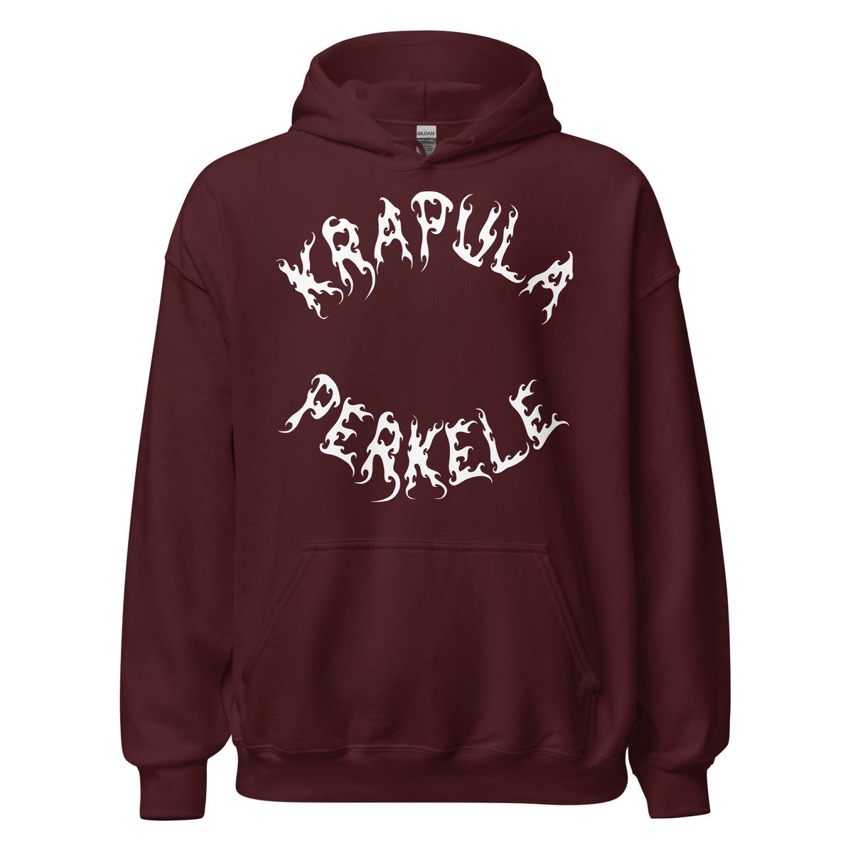 Esittelyssä Meemirottan Krapula Perkele Huppari, punaruskea-huppari, jonka edessä on lihavoitu, liekkimäinen valkoinen kirjain "Krapula Perkele". Tämä hauska paita sopii täydellisesti hauskaksi lahjaideaksi, jossa on etutasku ja kiristysnyörillinen huppu. Se on ihanteellinen valinta meemivaatteiden ystäville ja niille, jotka nauttivat omituisten muotilauseiden tekemisestä.