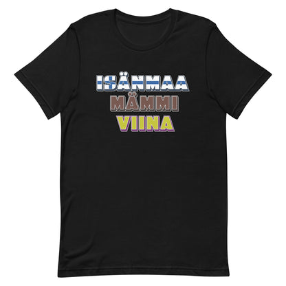 Meemirottan Isänmaa Mämmi Viina T-Paita on punainen paita, jossa on sinivalkoinen "ISÄNMAA", ruskea "MÄMMI" ja keltainen "VIINA". Erinomaisena lahjaideana tämä kappale lisää huumoria vaatekaappiisi tehden siitä äärimmäisen hauskat payat -vaihtoehdon.